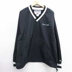 XL★古着 チャンピオン Champion 長袖 ナイロン ジャケット メンズ 00年代 00s Rome Gold Vネック 黒他 ブラック 25feb06 中古 アウター ウインドブレーカー