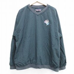 XL★古着 ジャンスポーツ 長袖 ナイロン ジャケット メンズ 00年代 00s ゴルフ Vネック 濃緑 グリーン 25feb12 中古 アウター ウインドブレーカー