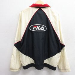 L★古着 フィラ FILA 長袖 ナイロン ジャケット メンズ 90年代 90s ビッグロゴ 刺繍 黒他 ブラック 25feb14 中古 アウター ウインドブレーカー
