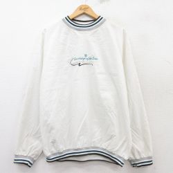 【50%OFF】L★古着 長袖 ナイロン ジャケット メンズ 90年代 90s Seas 刺繍 クルーネック USA製 白他 ホワイト 25feb14 中古 アウター ウインドブレーカー