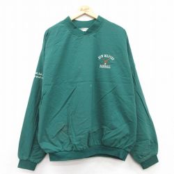 XL★古着 長袖 ナイロン ジャケット メンズ 90年代 90s ベースボール 大きいサイズ Vネック USA製 緑 グリーン 25feb15 中古 アウター ウインドブレーカー