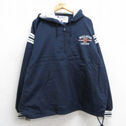 XL★古着 チャンピオン champion 長袖 ハーフジップ ナイロン ジャケット パーカー メンズ 00年代 00s ウィートン カレッジ 大きいサイズ 紺 ネイビー 25feb22 中古 アウター ウインドブレーカー