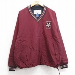 L★古着 チャンピオン champion 長袖 ナイロン ジャケット メンズ 00年代 00s ベースボール 野球 サウスサイド Vネック エンジ 25feb22 中古 アウター ウインドブレーカー