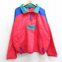 XL★古着 コロンビア COLUMBIA 長袖 ハーフジップ ナイロン ジャケット メンズ 90年代 90s リップストップ 大きいサイズ 赤他 レッド 25feb22 中古 アウター ウインドブレーカー