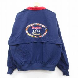 XL★古着 長袖 ナイロン ジャケット メンズ 90年代 90s shop Rite 刺繍 USA製 紺 ネイビー 25feb25 中古 アウター ウインドブレーカー