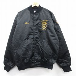 XL★古着 長袖 ナイロン ジャケット メンズ 90年代 90s TEAMSTERS 刺繍 大きいサイズ USA製 黒 ブラック 内側キルティング 25feb25 中古 アウター ウインドブレーカー