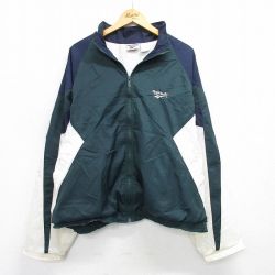 【50%OFF】XL★古着 リーボック REEBOK 長袖 ナイロン ジャケット メンズ 90年代 90s ワンポイントロゴ 大きいサイズ 緑他 グリーン 【spe】 25feb25 中古 アウター ウインドブレーカー