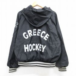 XL★古着 長袖 ハーフジップ ナイロン ジャケット パーカー メンズ 90年代 90s GREECE ホッケー ラグラン 黒 ブラック 25feb25 中古 アウター ウインドブレーカー
