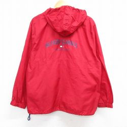 L★古着 トミーヒルフィガー TOMMY HILFIGER 長袖 ハーフジップ ブランド ナイロン ジャケット アノラック パーカー メンズ 90年代 90s ビッグロゴ 赤 レッド 25feb25 中古 アウター ウインドブレーカー