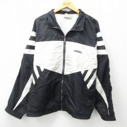 XL★古着 アディダス adidas 長袖 ナイロン ジャケット メンズ 90年代 90s ワンポイントロゴ 黒他 ブラック 3本ライン 25feb28 中古 アウター ウインドブレーカー
