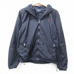 M★古着 ラルフローレン Ralph Lauren 長袖 ブランド ナイロン ジャケット メンズ ワンポイントロゴ 濃紺 ネイビー 【spe】 25feb28 中古 アウター ウインドブレーカー