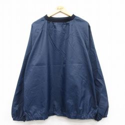 XL★古着 長袖 ナイロン ジャケット メンズ 80年代 80s 大きいサイズ クルーネック USA製 濃紺 ネイビー 【spe】 25mar14 中古 アウター ウインドブレーカー