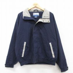 【20%OFF】L★古着 チャンピオン Champion 長袖 ナイロン ジャケット メンズ ワンポイントロゴ 紺 ネイビー 25mar24 中古 アウター ウインドブレーカー