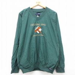 XL★古着 長袖 ナイロン ジャケット メンズ 鳥 刺繍 ラグラン Vネック 緑 グリーン 25mar27 中古 アウター ウインドブレーカー