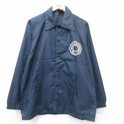 M★古着 長袖 ナイロン ジャケット メンズ 90年代 90s 消防署 ラグラン USA製 紺 ネイビー 25mar27 中古 アウター ウインドブレーカー