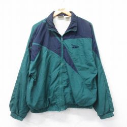 【20%OFF】XL★古着 リーボック REEBOK 長袖 ナイロン ジャケット メンズ 90年代 90s ワンポイントロゴ 緑他 グリーン 【spe】 25apr12 中古 アウター ウインドブレーカー