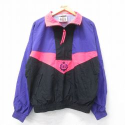 【50%OFF】XL★古着 I.O.U. 長袖 ハーフジップ ナイロン ジャケット メンズ 90年代 90s マルチカラー 大きいサイズ 黒他 ブラック 25apr12 中古 アウター ウインドブレーカー