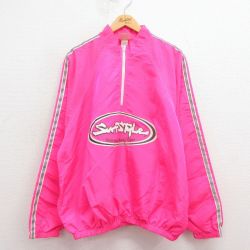 XL★古着 サーフスタイル 長袖 ハーフジップ ナイロン ジャケット メンズ 90年代 90s ビッグロゴ 大きいサイズ ピンク他 25sep04 中古 アウター ウインドブレーカー