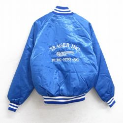 M★古着 長袖 ナイロン ジャケット メンズ 80年代 80s YEAGER INC 刺繍 ラグラン USA製 青 ブルー 内側キルティング 25sep04 中古 アウター ウインドブレーカー