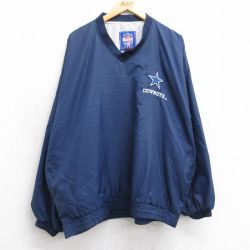 XL★古着 長袖 ナイロン ジャケット メンズ NFL ダラスカウボーイズ 大きいサイズ Vネック 紺 ネイビー アメフト スーパーボウル 25sep05 中古 アウター ウインドブレーカー