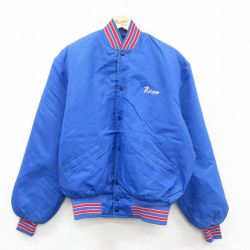 L★古着 長袖 ナイロン ジャケット メンズ 90年代 90s USA製 青 ブルー 内側キルティング 25sep20 中古 アウター ウインドブレーカー