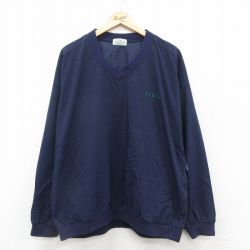 XL★古着 IZOD 長袖 ナイロン ジャケット メンズ 90年代 90s ワンポイントロゴ 大きいサイズ Vネック 濃紺 ネイビー 25sep25 中古 アウター ウインドブレーカー
