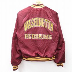 M★古着 チョークライン 長袖 ナイロン ジャケット スタジャン メンズ 80年代 80s NFL ワシントンレッドスキンズ ラグラン USA製 エンジ アメフト スーパーボウル 25sep26 中古 アウター ウインドブレーカー