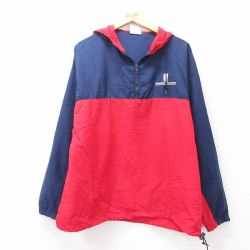 L★古着 長袖 ハーフジップ ナイロン ジャケット パーカー メンズ 90年代 90s Shoreline Container ツートンカラー USA製 赤他 レッド 25sep26 中古 アウター ウインドブレーカー