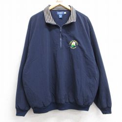 XL★古着 長袖 ハーフジップ ナイロン ジャケット メンズ 90年代 90s ミシガン大学 ゴルフ 大きいサイズ USA製 紺 ネイビー 25sep30 中古 アウター ウインドブレーカー