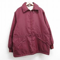 XL★古着 長袖 ナイロン ジャケット メンズ 80年代 80s ロング丈 USA製 エンジ 内側ボア 25sep30 中古 アウター ウインドブレーカー