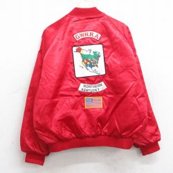 XL★古着 Dunbrooke 長袖 ナイロン ジャケット メンズ 80年代 80s 地図 星条旗 ワッペン ラグラン USA製 赤 レッド 25sep30 中古 アウター ウインドブレーカー
