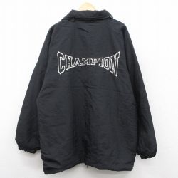 XL★古着 チャンピオン Champion 長袖 ナイロン ジャケット メンズ 00年代 00s ビッグロゴ ラグラン 大きいサイズ ロング丈 黒 ブラック 【spe】 25oct01 中古 アウター ウインドブレーカー