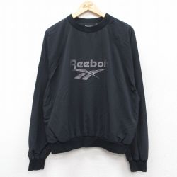 XL★古着 リーボック REEBOK 長袖 ナイロン ジャケット メンズ 90年代 90s ビッグロゴ クルーネック 黒 ブラック 【spe】 25oct01 中古 アウター ウインドブレーカー