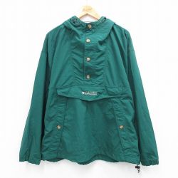 XL★古着 コロンビア COLUMBIA 長袖 ナイロン ジャケット アノラック パーカー メンズ 90年代 90s ワンポイントロゴ 緑 グリーン 25oct01 中古 アウター ウインドブレーカー
