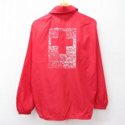 M★古着 長袖 ナイロン ジャケット メンズ 80年代 80s American red cross ラグラン USA製 赤 レッド 25oct11 中古 アウター ウインドブレーカー
