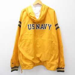 XL★古着 チャンピオン Champion 長袖 ハーフジップ ナイロン ジャケット パーカー メンズ 00年代 00s ミリタリー USネイビー 刺繍 大きいサイズ ロング丈 黄他 イエロー 【spe】 25oct14 中古 アウター ウインドブレーカー