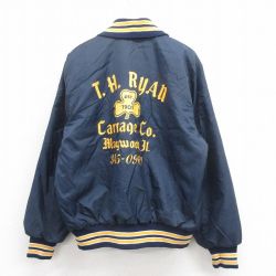 XL★古着 長袖 ナイロン ジャケット メンズ 80年代 80s クローバー USA製 紺 ネイビー 内側キルティング 【spe】 25oct16 中古 アウター ウインドブレーカー