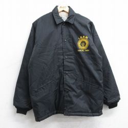 M★古着 長袖 ナイロン ジャケット メンズ 90年代 90s IBEW USA製 黒 ブラック 内側ボア 25oct20 中古 アウター ウインドブレーカー