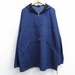 XL★古着 ナイキ NIKE 長袖 ナイロン ジャケット アノラック パーカー メンズ 90年代 90s ワンポイントロゴ センターウォッシュ 大きいサイズ ロング丈 紺 ネイビー 【spe】 25oct20 中古 アウター ウインドブレーカー