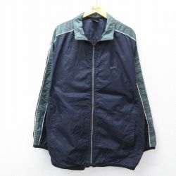 XL★古着 ナイキ NIKE 長袖 ナイロン ジャケット メンズ 00年代 00s ワンポイントロゴ ラグラン 大きいサイズ ロング丈 濃紺他 25nov14
