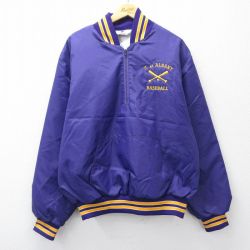 XL★古着 長袖 ハーフジップ ナイロン ジャケット メンズ 80年代 80s ベースボール オールバニ 大きいサイズ USA製 紫 内側キルティング 25nov14