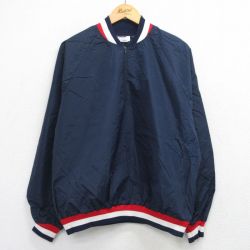 XL★古着 長袖 ハーフジップ ナイロン ジャケット メンズ 90年代 90s ラグラン USA製 紺他 25nov17