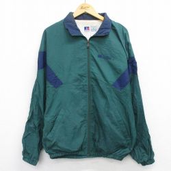 XL★古着 ラッセル 長袖 ナイロン ジャケット メンズ 00年代 00s ワンポイントロゴ 緑他 25nov17