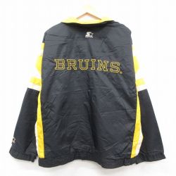 XL★古着 スターター 長袖 ナイロン ジャケット メンズ 90年代 90s NHL ボストンブルーインズ 刺繍 黒他 アイスホッケー 25nov17