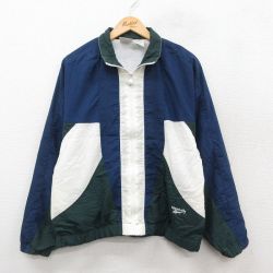 L★古着 リーボック 長袖 ナイロン ジャケット メンズ 90年代 90s ワンポイントロゴ 紺他 25nov17