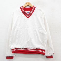 L★古着 長袖 ナイロン ジャケット メンズ 90年代 90s Vネック USA製 白他 25nov19