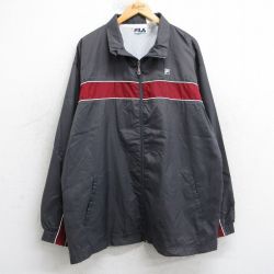 XL★古着 フィラ FILA 長袖 ナイロン ジャケット メンズ 00年代 00s ワンポイントロゴ 大きいサイズ ロング丈 濃グレー 25nov20