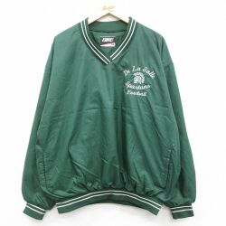 XL★古着 長袖 ナイロン ジャケット メンズ 90年代 90s デラサール フットボール 大きいサイズ Vネック 緑 25dec04