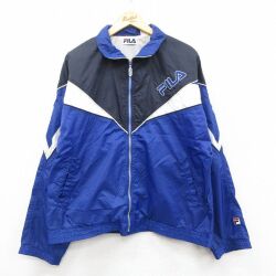 XL★古着 フィラ FILA 長袖 ナイロン ジャケット メンズ 90年代 90s ワンポイントロゴ 青他 内側メッシュ 25dec04