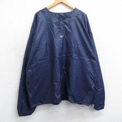 XL★古着 リーボック 長袖 ナイロン ジャケット メンズ ワンポイントロゴ 大きいサイズ ヘンリーネック 紺 25dec04
